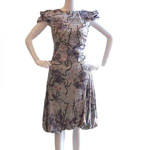Alexander McQueen Women’s Avante Garde Bubble Hem Silver Floral Silk Dress